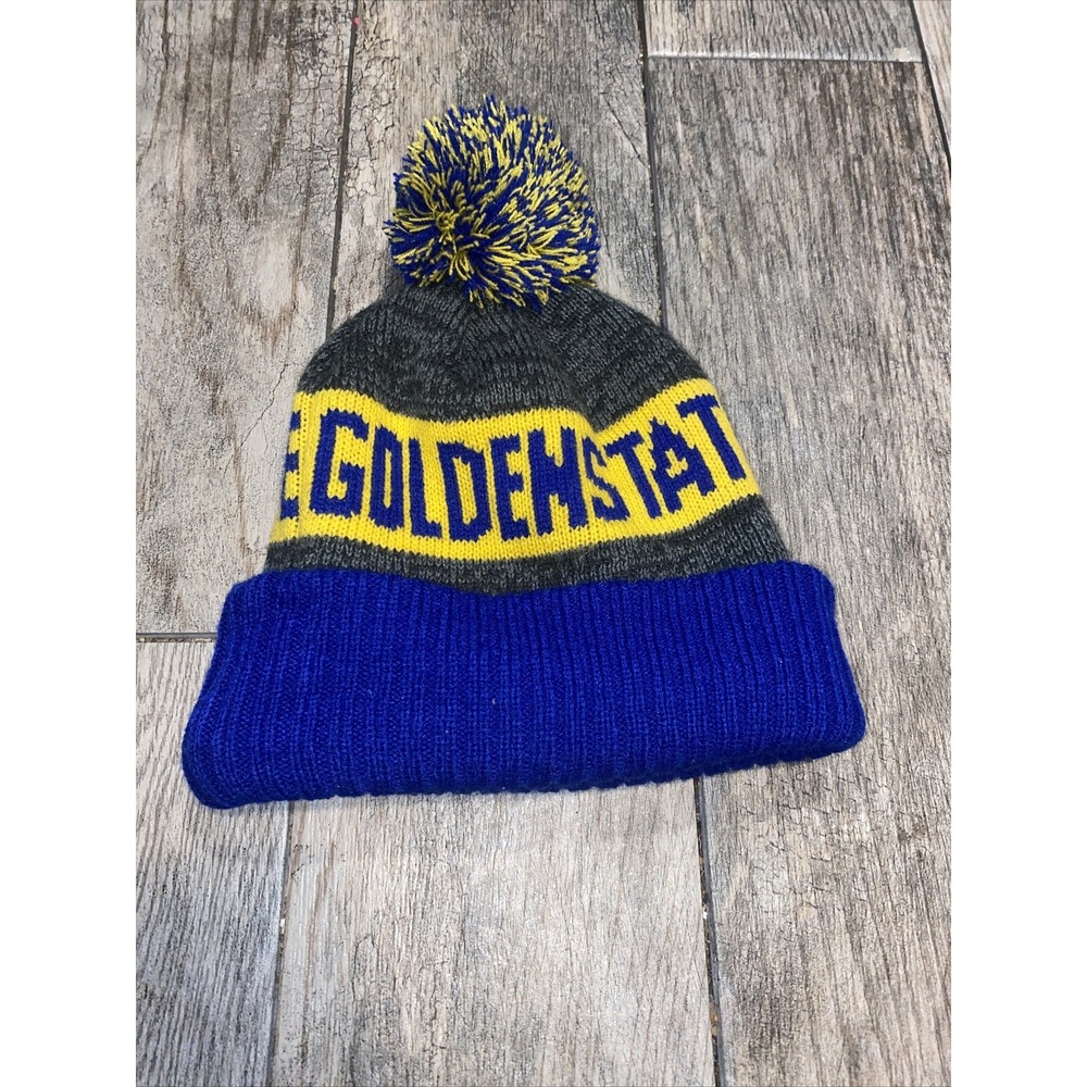 Golden State Warriors NBA Cuffed Knit Pom Hat Blue Gold One Size Men's